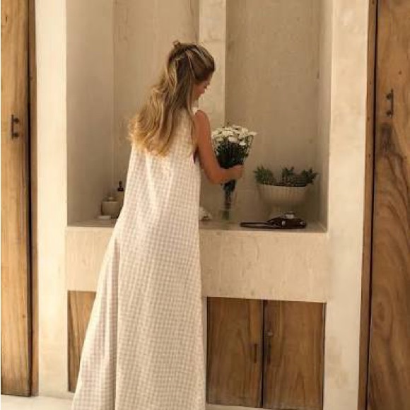 Puka Gili Dress in Beige Check - Picture 2 of 6